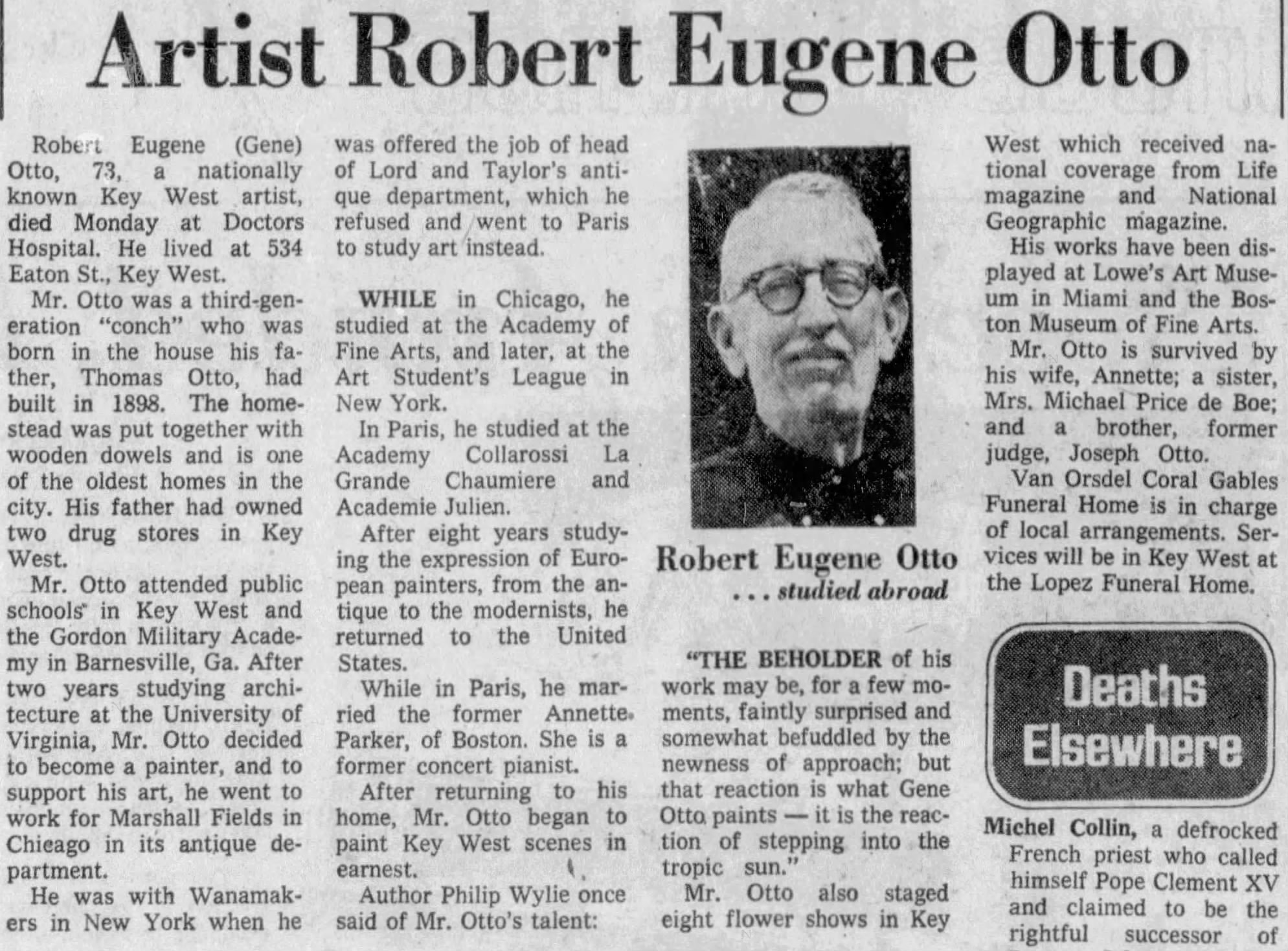 Obituary for Robert Eugen Otto - Miami, Florida · Tuesday, June 25, 1974